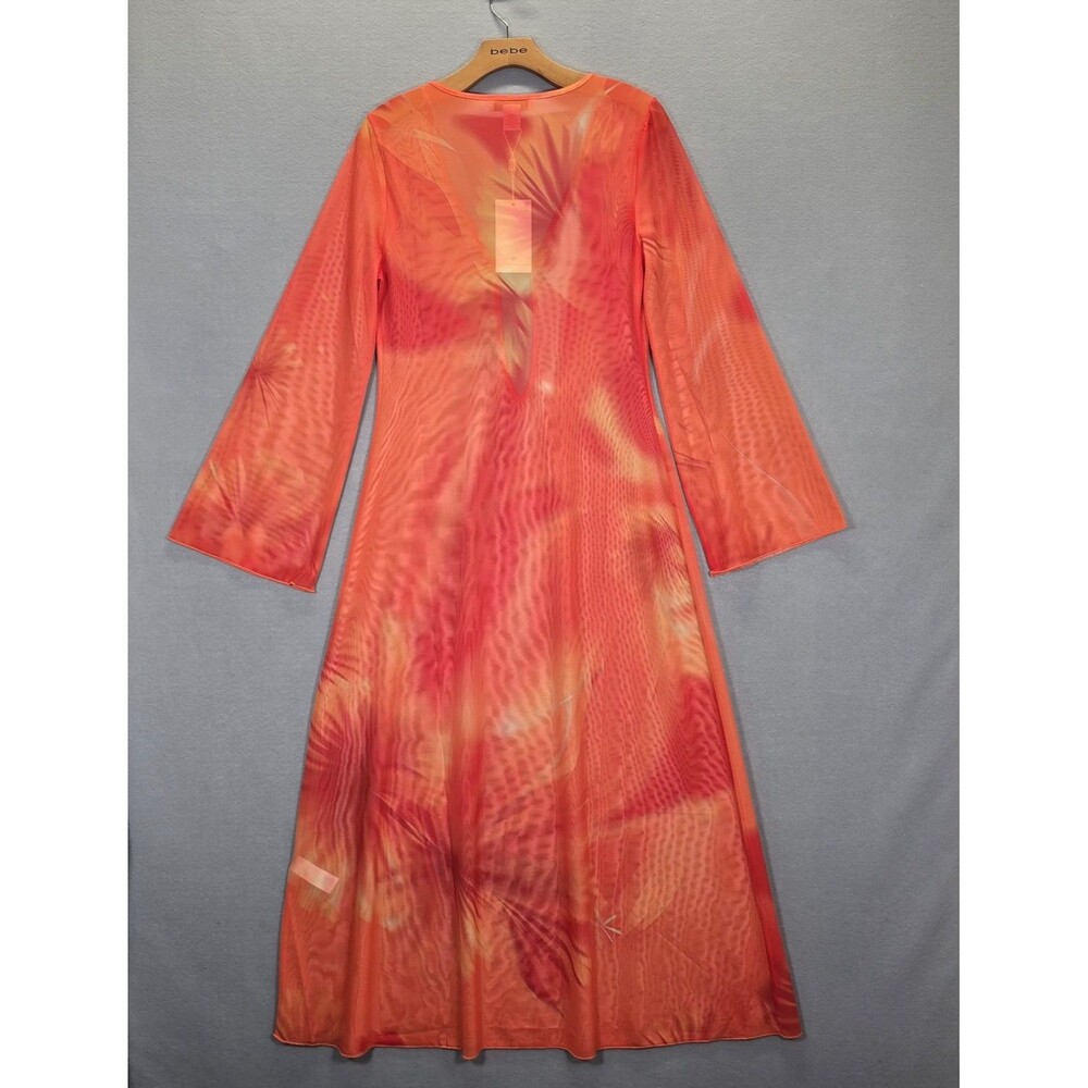 CAROLINE CONSTAS Mesh Midi Dress Cover Up M Orange with Red & Yellow Tie‑Dye New - Picture 5 of 13